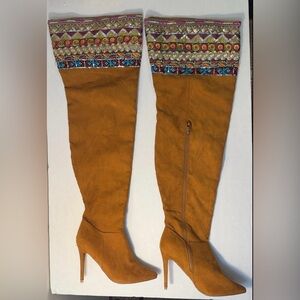 Vtg 80's Style BOHEMIAN EMBELLISHED
Thigh High Tall FESTIVAL Boots Stiletto
Heel